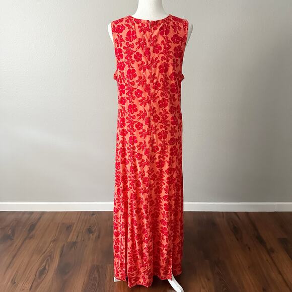 Soft Surroundings Red Floral Criss Cross Halter Maxi Dress women's size large - Picture 6 of 13